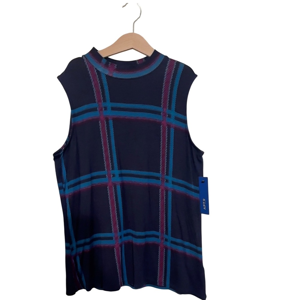 Apt. 9 Women's Sleeveless Mock Neck Plaid‎ Knit Top Size Small Career Casual NEW